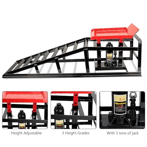 2PCS 5T 11000lbs Hydraulic Car Ramps, Heavy Duty Hydraulic Vehicle Ramps Lift Ramp, Portable Car Ramps for Oil Changes, Car Lifts for Home Garage, Vehicle Auto Garage Repair(Black-