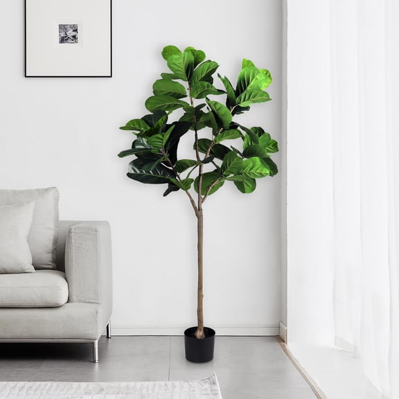 2PCS 5ft Artificial Fiddle Leaf Fig Tree with Pot Fake Greenery Tree Decoration for Home Porch Office