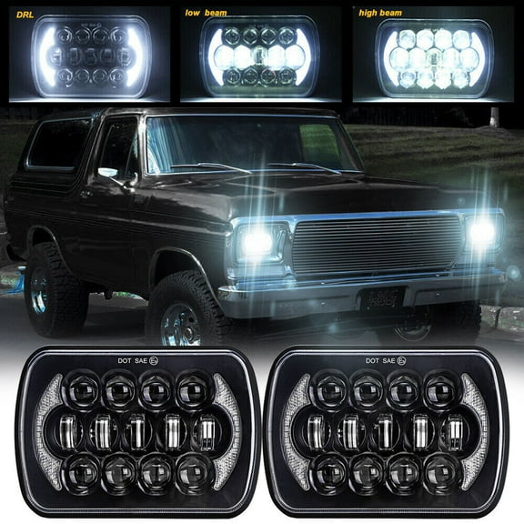 2PCS 5x7" 7x6 LED Headlight DRL for Ford Bronco 79-86 F-250/350 Super Duty F-150