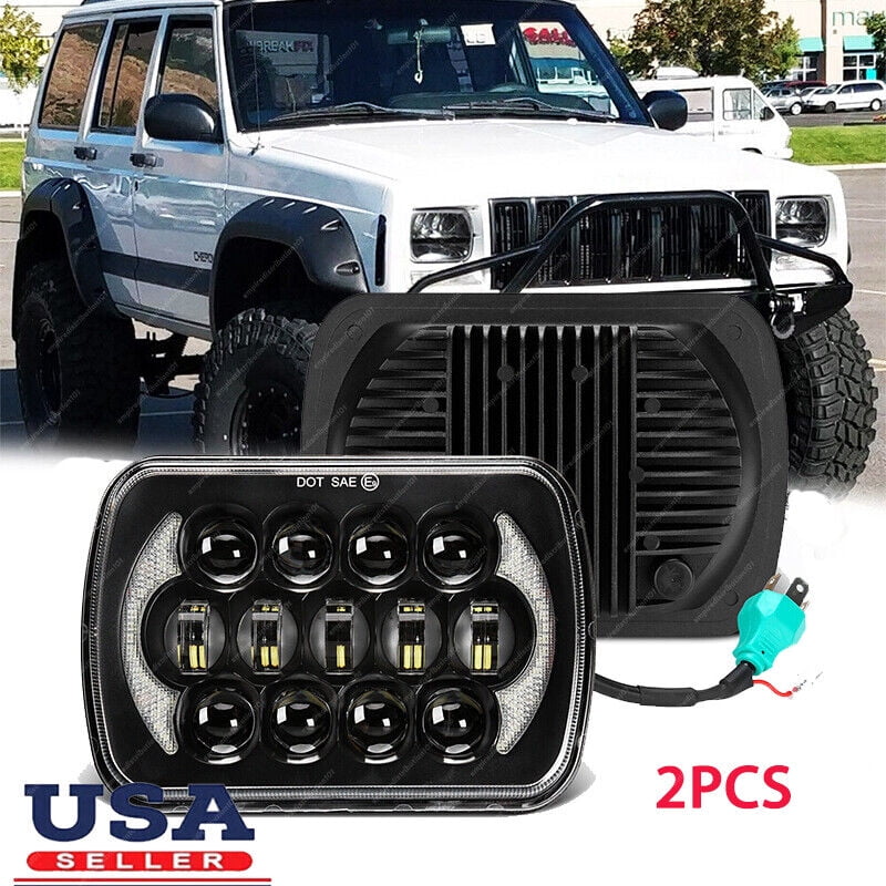 Pair 7x6 LED Headlights With Halo – Jeep Cherokee XJ 1984-2001, GMC K1500 Suburban – DOT/SAE Sealed Beam, Clear Lens