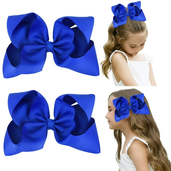 2PCS 6" Big Hand-made Grosgrain Ribbon Solid Color Hair Bows Alligator Clips Hair Accessories for Little Teen Toddler Girls Kids