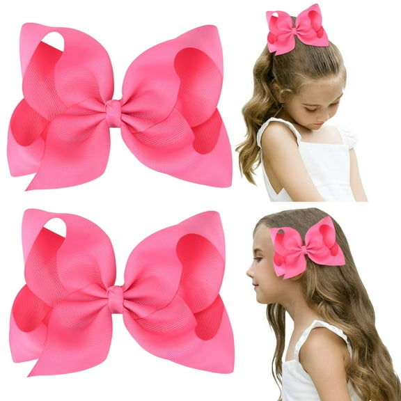 2PCS 6" Big Hand-made Grosgrain Ribbon Solid Color Hair Bows Alligator Clips Hair Accessories for Little Teen Toddler Girls Kids