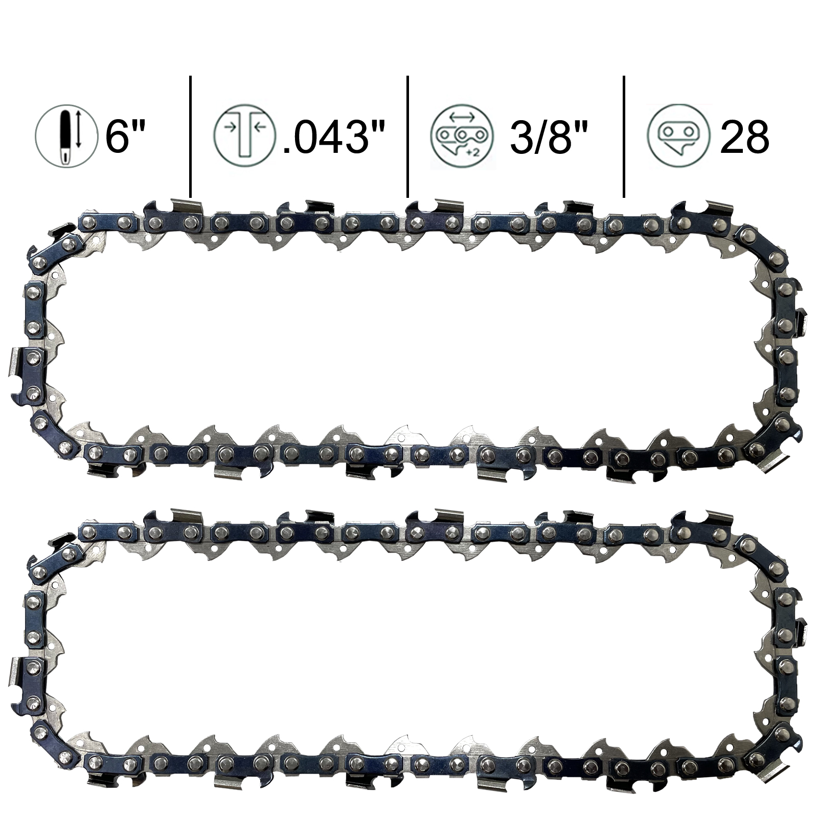 2PCS 6" Chainsaw Chain Replacement for Milwaukee M12 FUEL 12-Volt Lithium-Ion Chainsaw 3/8 043 28dl - image 1 of 7