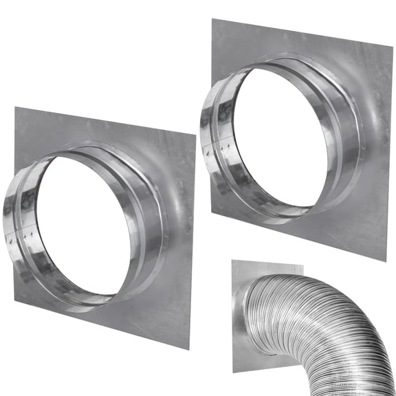 2PCS 6" Duct Connector Flange, Anti-Rust Galvanized Iron Duct Connector, Round Pipe Connector with Square Base, Straight or Flex Pipe Flange for Heating, Cooling, Dryer Vent Wall Flange