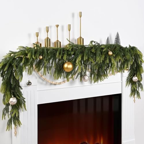 2PCS 6 FT Artificial Norfolk Pine Garlands,Real Touch Gradient Chirsmas Garland, Faux Pine Garland for Indoor Chrismas Decoration Table DIY Wall Decor