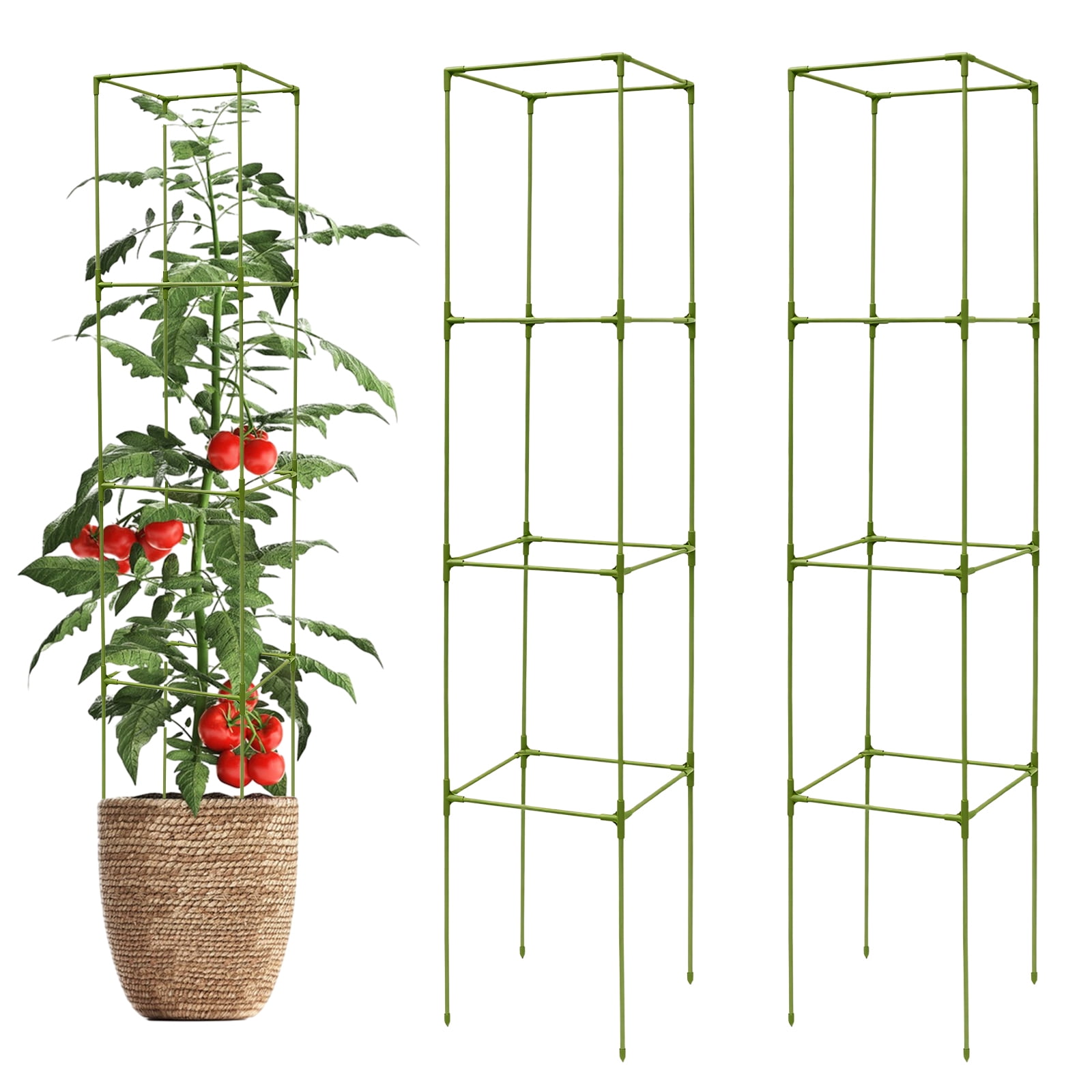 2PCS 64.6" Tall Tomato Cage Square Climbing Vegetable Support Stake Fiberglass and PP Flower Trellis Adjustable Garden Stake for Tomato Cucumber Bean Rose