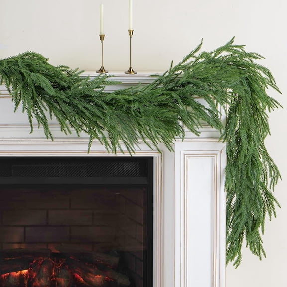 Rolarhola 2PCS 6FT Artificial Norfolk Pine Garlands, Real Touch Winter Pine Garland, Green Artificial Greenery Garland for Table, Indoor, Mantle, Wall, Outdoor Christmas Decorations