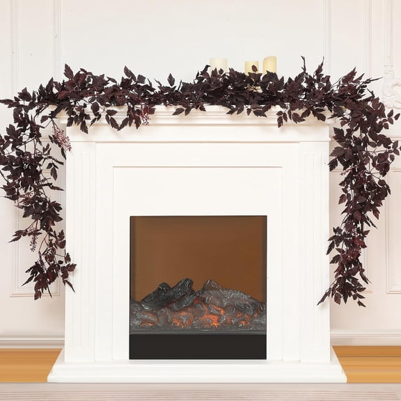 2PCS 6FT Plum Cimicifuga Garland, Fall Leaf Garland, Artificial Cimicifuga Ramosa Plant Leaf Garlands for Autumn Halloween Thanksgiving Day Table Mantle Wedding Decoration