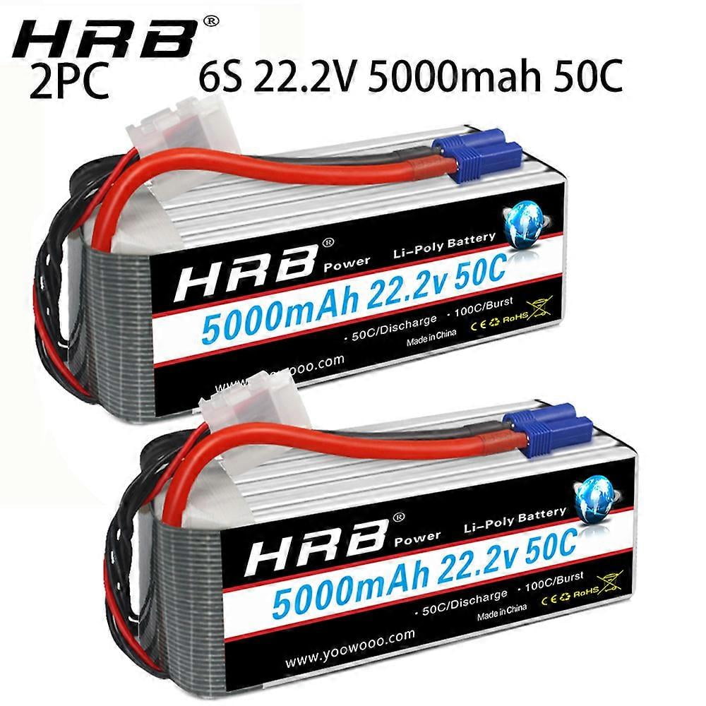 Lot 2 Batteries LiPo 6S 22.2V 5000mAh EC5 - Pour RC Hélico/avion/voiture, Marque HRB