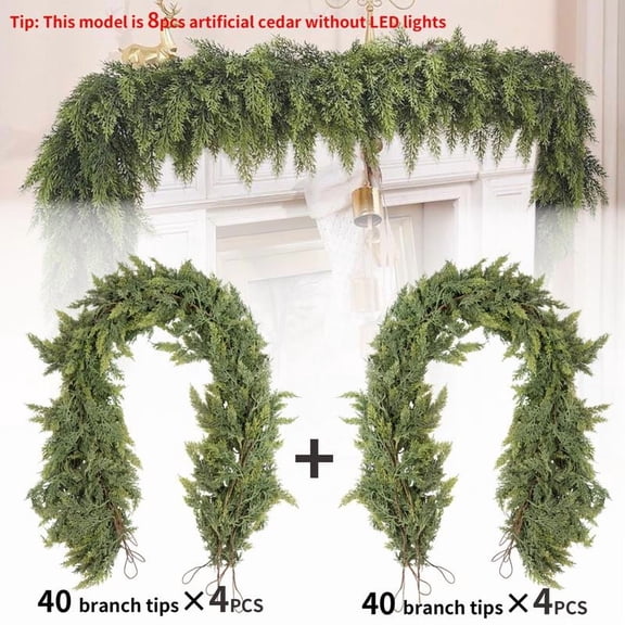 2PCS 6feet/72inch Pre-lit Christmas Cedar Garland with 50 LED Lights 140 Pine Tips Realistic Faux Greenery for Fireplace Table Mantle Wall Indoor Outdoor Winter Holiday Decorations Ornaments