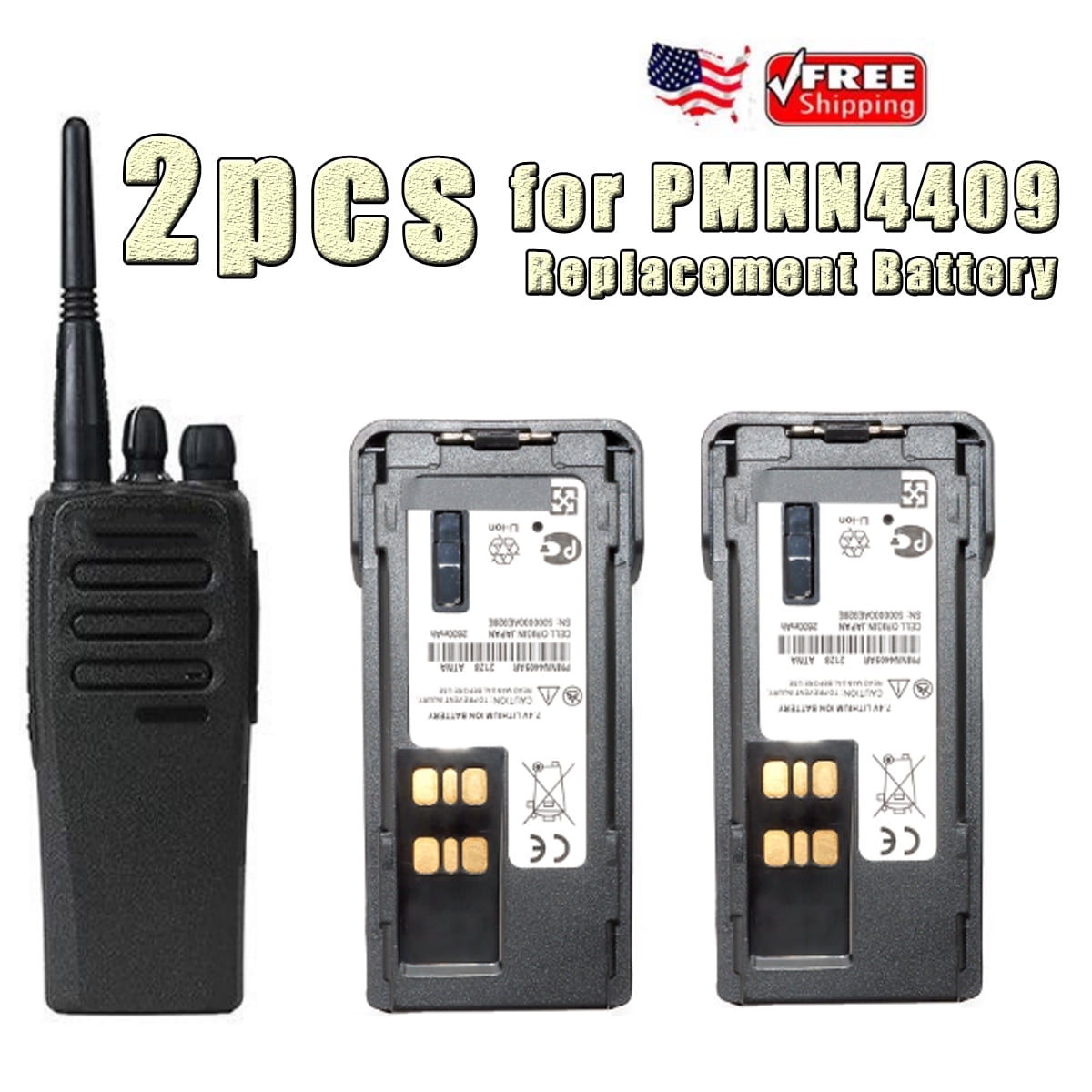 2PCS 7.4V 3000mAh PMNN4409 PMNN4409AR Battery Replacement for Motorola MotoTRBO XPR7550 XPR7550e XPR7580 XPR7580e MotoTRBO Radi AAH56RDN9KA1AN AAH56RDN9WA1AN Battery