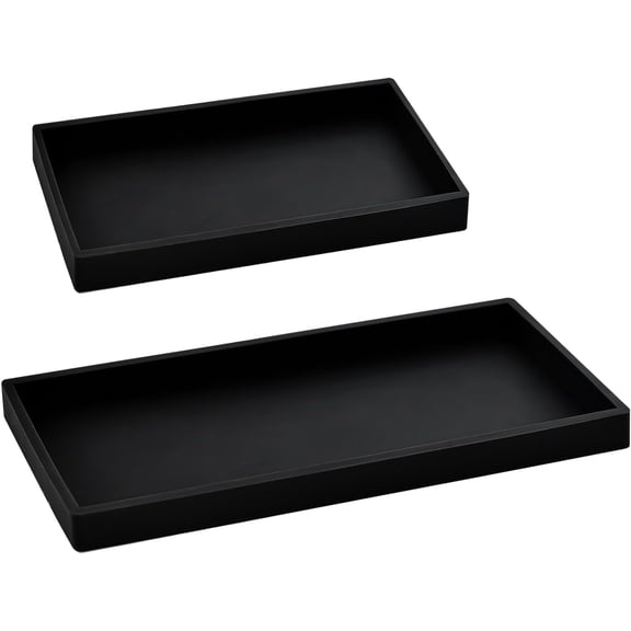 2PCS(7.87 L and 11.8 L) Silicone Soap Dispenser Tray, Kitchen soap Caddy countertop, Toilet, Black Tray for Scrubber, Lotion Bottles, Perfume, Jewelry, Candle, Key Trinket Ring-Black