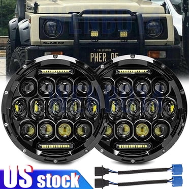2PCS 7 Inch Round LED Headlights With Halo DRL For Jeep Wrangler JK TJ LJ 1997-2017