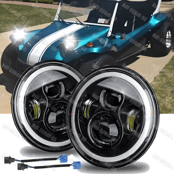 2PCS 7'' Round LED Headlights HALO DRL Hi/Lo Beam For VW Dune Buggy / Rail Buggy