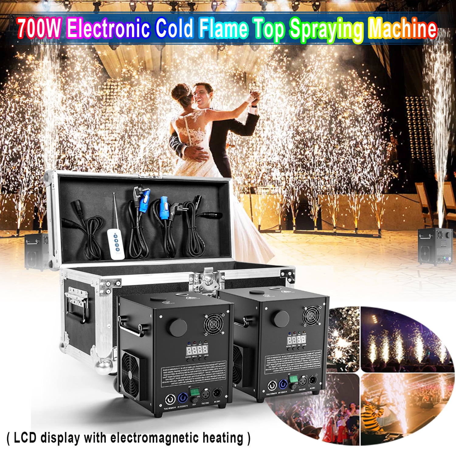 2PCS 700W Cold Spark Firework Machine with Case,Electronic LCD Display