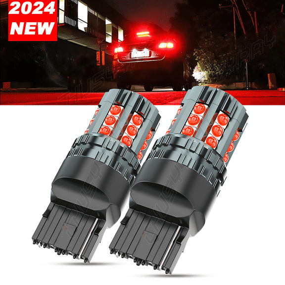 2PCS 7443 7440 LED Strobe Flash Blinking Brake Stop Tail Parking Light Bulbs Red CHUSYYRAY