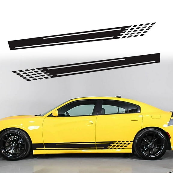 2PCS 78'' Black Racing Lattice Stripe Graphic Body Side Skirt Vinyl Decal Sticker