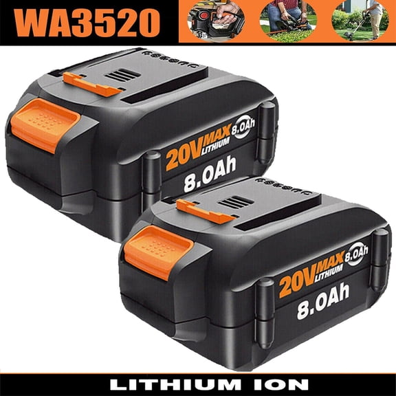 2PCS 8.0AH For WORX WA3575 20V MAX Extend Lithium Battery 20 Volt WA3520 WA3525