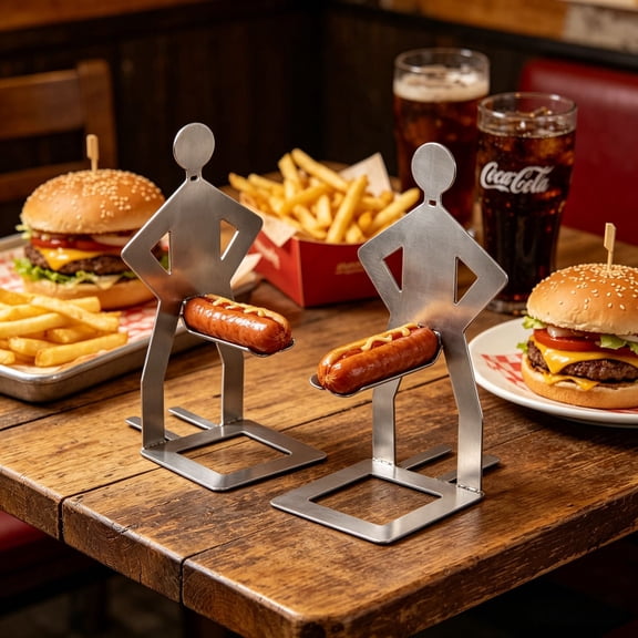 2PCS 8.1in Stainless Steel Hot Dog Sausage Rack - Creative Standing Man Sausage Barbecue Rack Reusable for BBQ, Camping, Spring Trip,8.1in