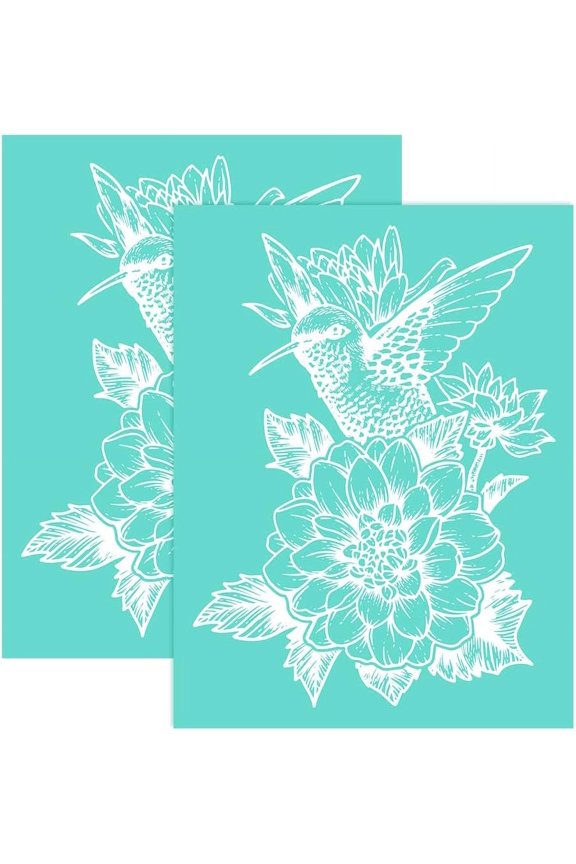 2PCS 8.6x11 Inch Self-Adhesive Silk Screen Printing Stencil Reusable Bird and Flower Stencils for Painting on Wood Fabric T-Shirt Bags Wall and Home Decorations Multi-color