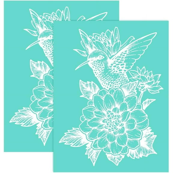 2PCS 8.6x11 Inch Self-Adhesive Silk Screen Printing Stencil Reusable Bird and Flower Stencils