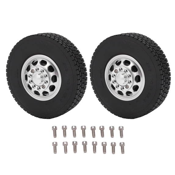 2PCS 85mm Aluminum Front 10 Hole Rims with Rubber Tires for 1/14 Tractor Truck