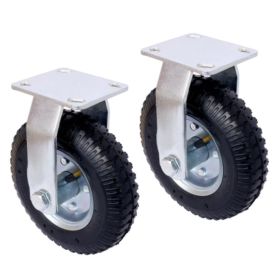 2PCS 8IN CASTER pneumatic tire rigrid, Caster Wheel, Swivel Plate, Steel Hub with Ball Bearings, 5/8-Inch Bore Centered Axle -black