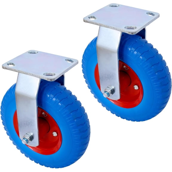 2PCS 8IN Caster Flat Wheel Blue Heavy Duty Casters Set of 2 Indoor/Outdoor Use Cushioned Ride