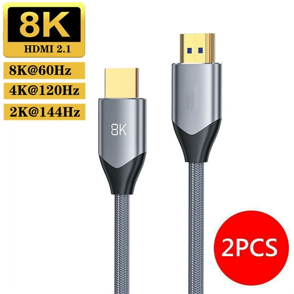 2PCS 8K HDMI 2.1 Cable 6.6ft,AUBEAMTO Certified 48Gbps Ultra High Speed HDMI Cable 8K60Hz, 4K120Hz eARC DTS:X HDR10+ HDCP 2.2&2.3 3D D.olby Atmos Compatible with Mac Gaming PC Soundbar PS5 Xbox