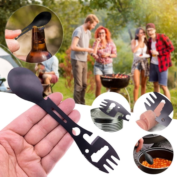 2PCS 9 in 1 Camping Utensil Kit, Stainless Steel Multifunctional Outdoor Fork Spoon Detachable Tableware Survival Kit, Portable Travel Survival Outdoor Sports Camping Tableware