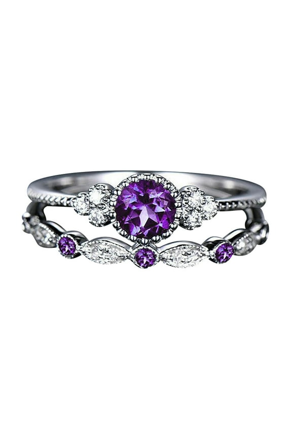 2PCS 925 Sterling Silver Engagement Ring Vintage Emerald Ring Round cut Cubic Zirconia Promise Rings CZ valentines Eternity Wedding Band Ring Set for women Birthstone Bridal Rings #01 ,10