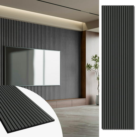 Art3dwallpanel 2PCS 95.7''x24'' Wood Slat Acoustic Panels, MDF 3D Decorative Wall Paneling,Black,31.9 sq.ft.
