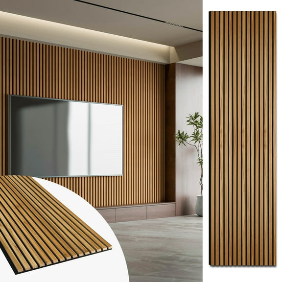 Art3dwallpanel 2PCS 95.7''x24'' Wood Slat Acoustic Panels, MDF 3D Decorative Wall Paneling,Teak,31.9 sq.ft.