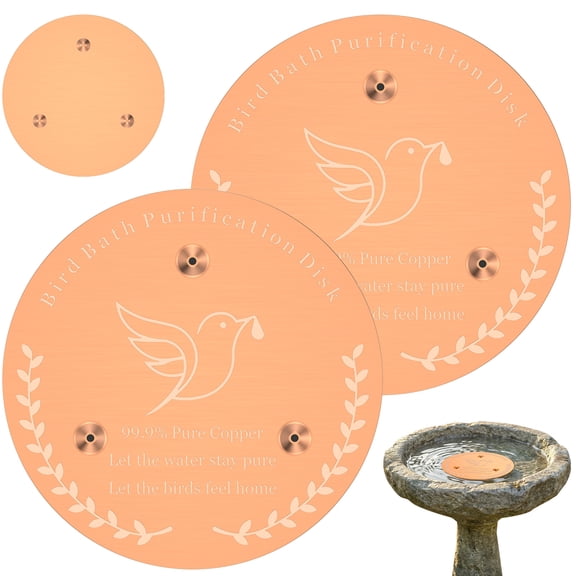 2PCS 99.9% Pure Copper Bird Bath Copper Disk Bird Bath Cleaner Triple Point Support All Season Water Cleaner Bird Bath Purification Disk for Outdoor Birdbath Bowl