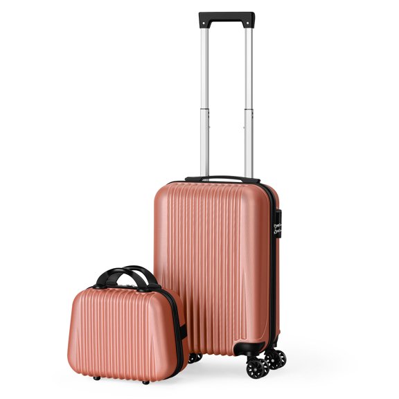 2PCS ABS Carry-On Luggage Set with Spinner Wheels and Cosmetic Case, Rose Gold
