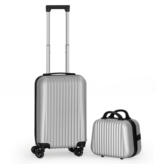 2PCS ABS Carry-On Luggage Set with Spinner Wheels and Cosmetic Case, Silver