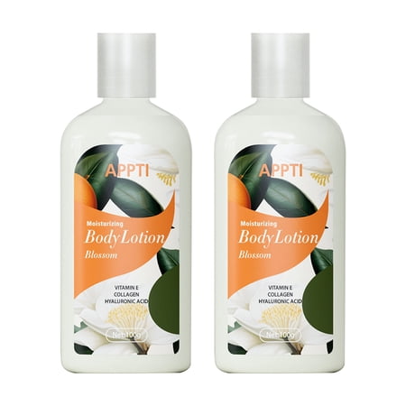 2PCS APPTI Blossom Flower Scent Moisturizing Body Lotion with Hyaluronic Acid Collagen Vitamin E, Pore Minimizing Dry Skin Repair Cream, Travel Size 100g Daily Full Body Skincare