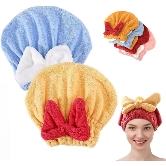 2PCS Absorbent Hair Towel Wrap for Wet Hair, Microfiber Hair Towel Wrap Women Quick-Drying Thickened Hair Towels, Soft Bow Tie Wet Hair Towels Wrap for Long Curly Hair Women