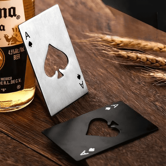 2PCS Ace of Spades Bottle Openers, Poker Card Bottle Openers, Stainless Steel Portable Metal Credit Card Beer Bottle Can Cap Openers for Wallet Pocket Wedding Birthday Party(Silver+Black)
