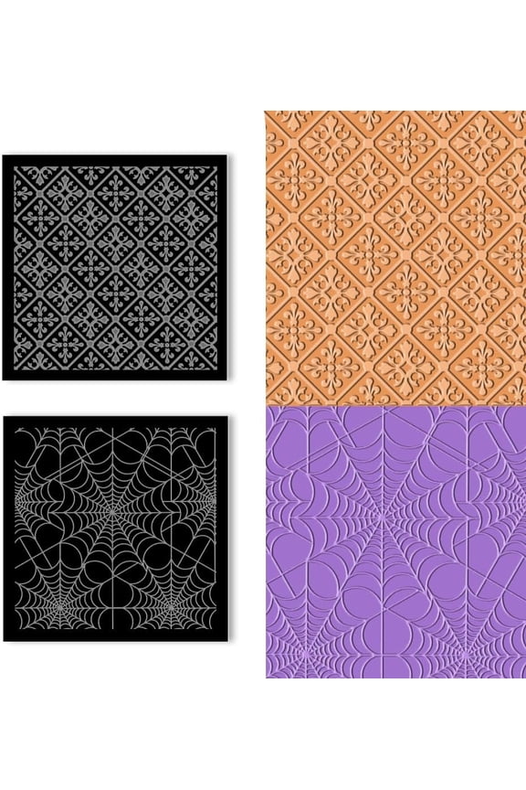 2PCS Acrylic Argyle Pattern Textured Mat 4x4inch Spider Web Geometric Textured Flower Pottery Stamps for Making Earrings Jewelry