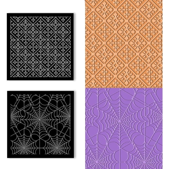 2PCS Acrylic Argyle Pattern Textured Mat 4x4inch Spider Web Geometric Textured Flower Pottery Stamps for Making Earrings Jewelry