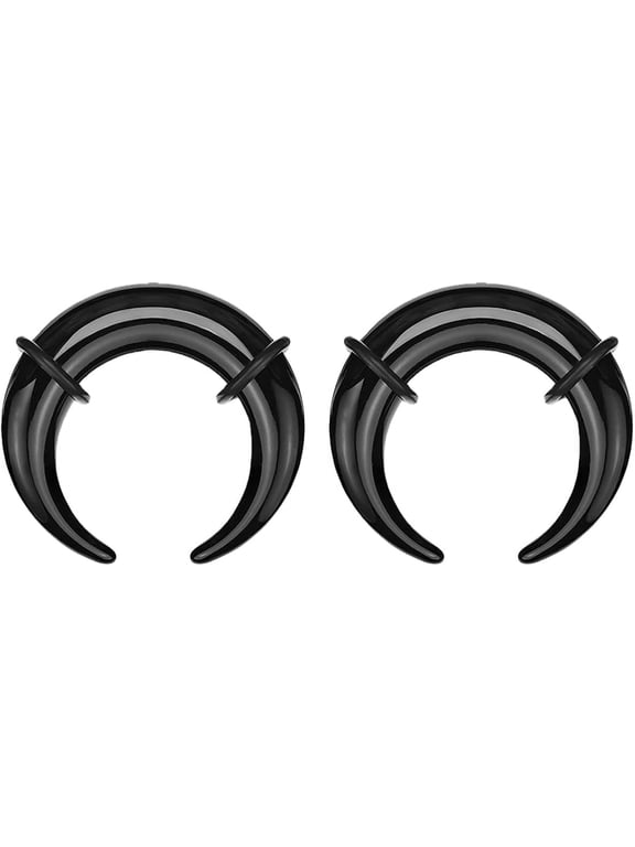 2PCS Acrylic Black Pincher Tapers Septum Ring 12G Crescent Buffalo Bull Ear Gauges Expander Nose Piercing Kit 2mm