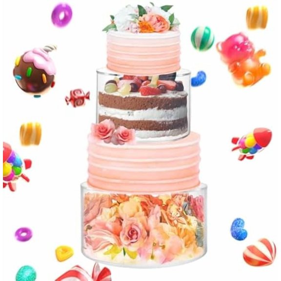 2PCS Acrylic Cake Stand, 6'', 8'' Clear Cake Stand, Fillable Cake Riser Round 2 Tier for Dessert Wedding Birthday Party$$Home Decor, Kitchen, & Other
