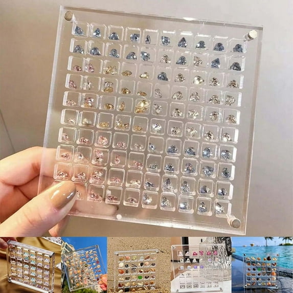 2PCS Acrylic Magnetics Seashell Display Box Diamond Gemstone Beads Storage Display Organizer Box Grids Clear Acrylic,C
