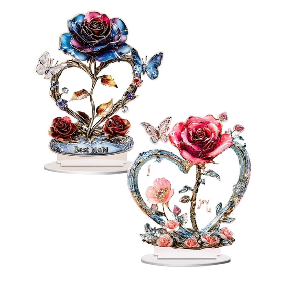 2PCS Acrylic Tabletop Decoration 2D Flat FlowerAnimal Pattern Art Ornament Home Decors Tabletop Centerpieces CollectibleDecorative for Mother's Day Birthday Holiday Table Bedroom Living Room Decor
