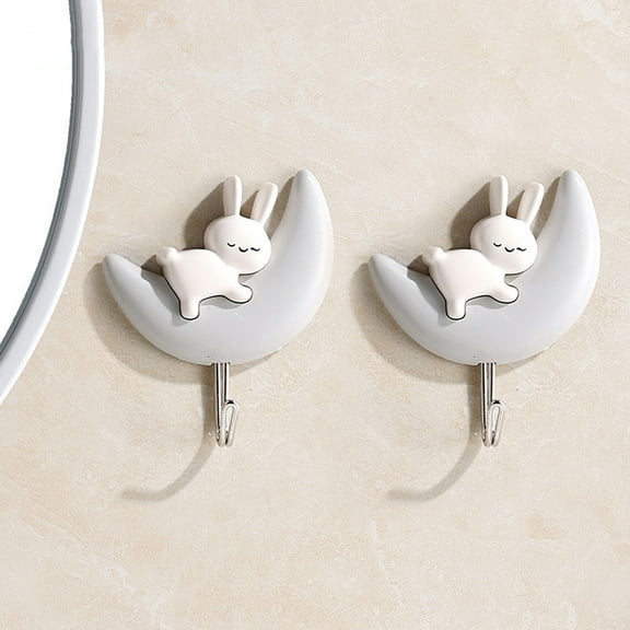 2PCS Adhesive Coat Hooks Key Holders,Creative Adhesive Cute Rabbit Key Hooks for Bathroom Dormitory Kitchen,Home Storage Utility Wall Decorations for Hanging Hat,Key,Towel,Scarf,Bags,Punch Free