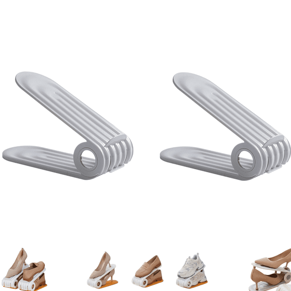 2PCS Adjustable Double Layer Shoe Stackers, 4-Level Height Shoe Slots Organizer for Closet Space Saving Storage