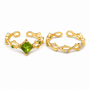 2PCS Adjustable Green CZ Stackable Rings for Women, Gold Tone Copper Ring Set