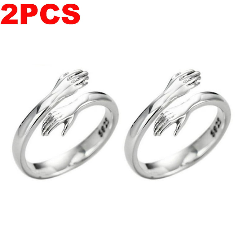 2PCS Adjustable Rings for Women Men 925 Sterling Silver Ring
