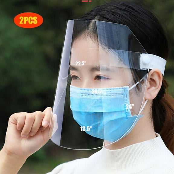 2PCS Adjustable Safety Full Face Shield Reusable Washable Protection Cover Head-mounted Transparent Face Mask